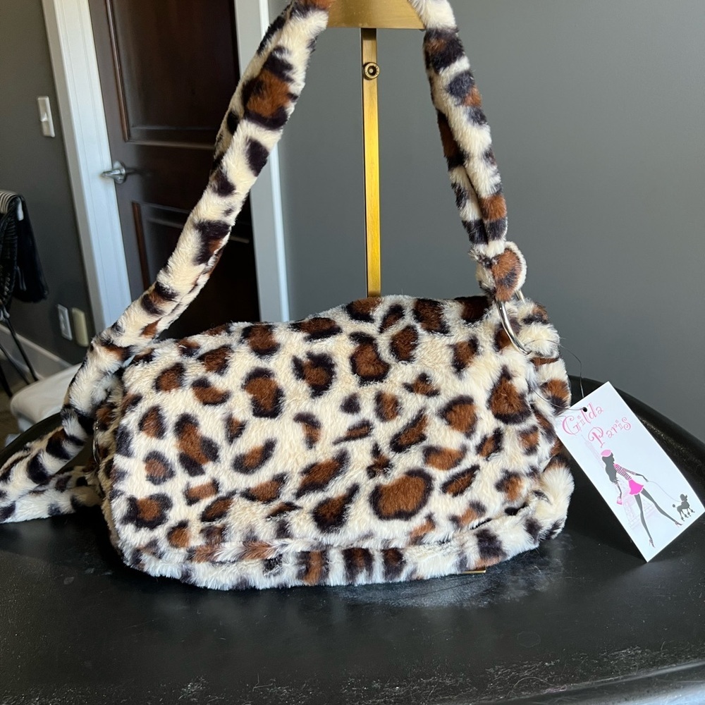 Faux Fur Leopard Shoulder Bag NWT